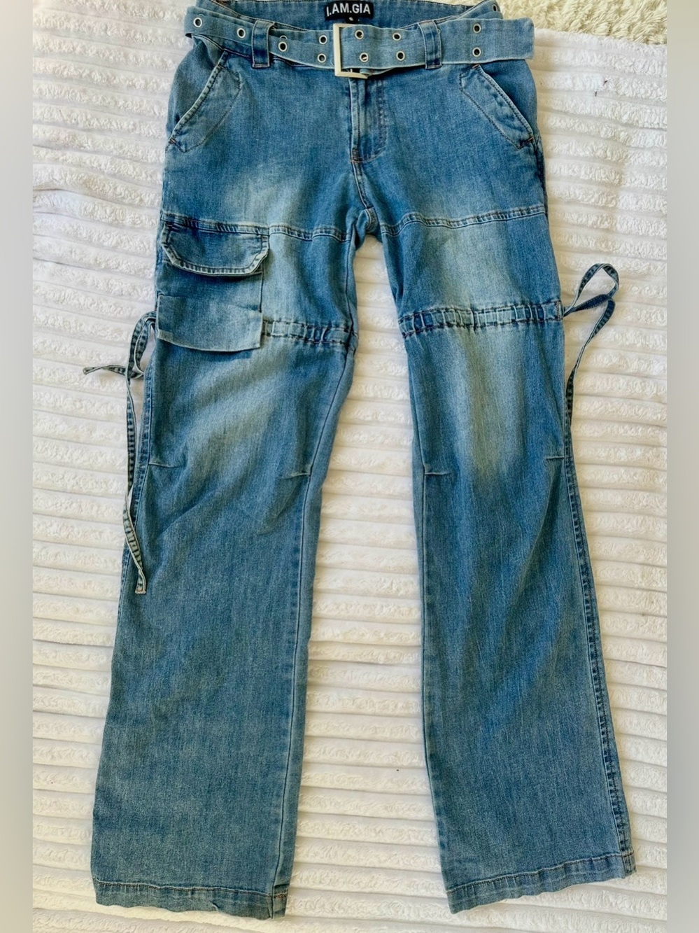 I.AM.GIA Women's Light Blue Straight Leg Cargo Jeans with Belt